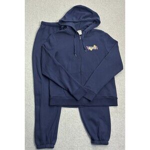 PINK Victoria’s Secret Womens Large Navy Zip Hoodie Jogger Set Pockets Floral
